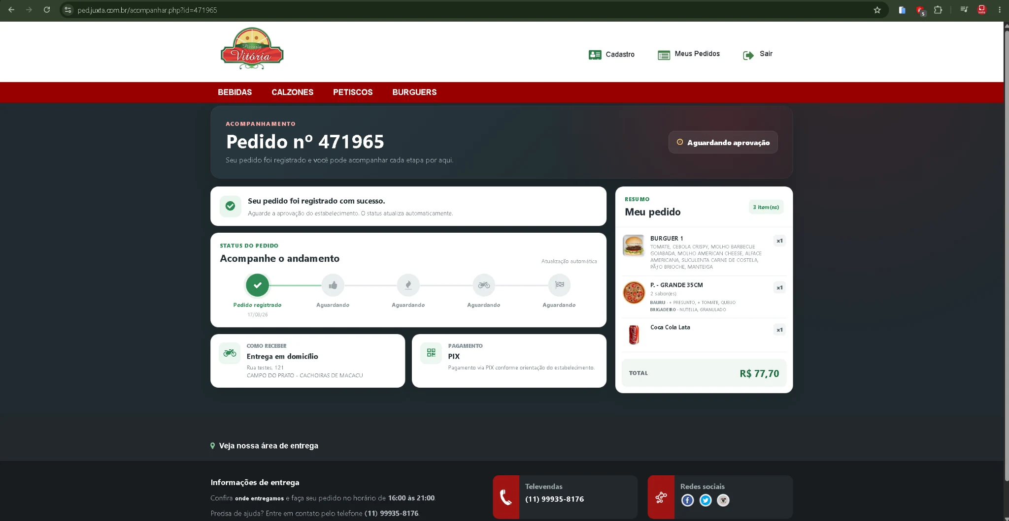 Acompanhamento de pedido JuxtaPED
