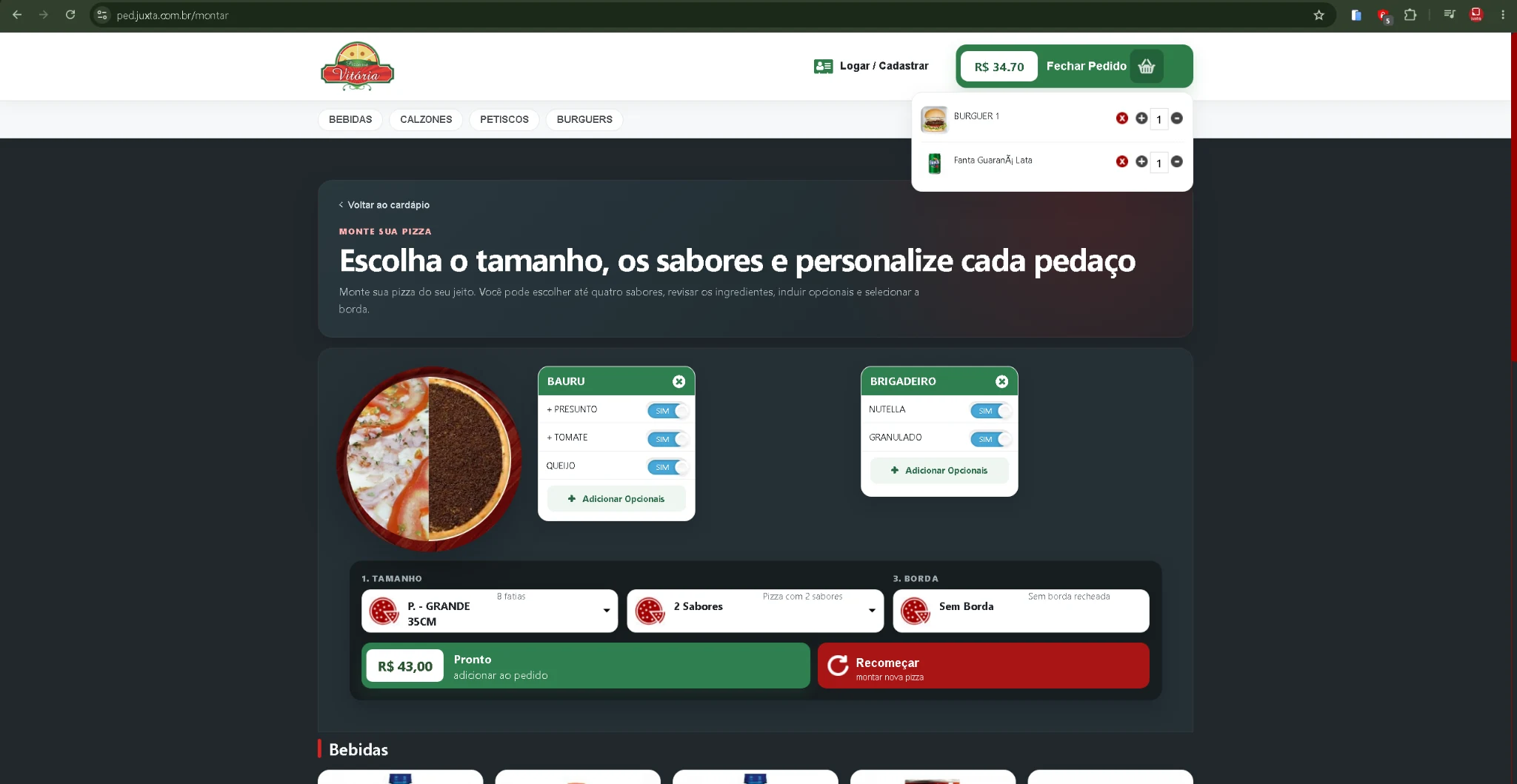 Montagem de pizza no JuxtaPED